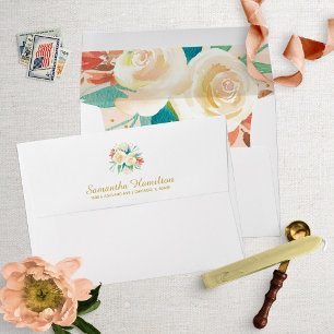 Light Peach Botanical Floral Watercolor Envelope