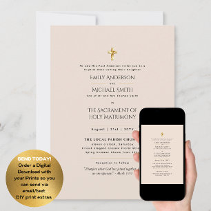 Light Peach  Catholic Nuptial Mass Wedding Invitation
