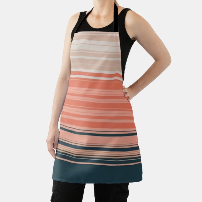 Light peach, coral, and orange striped pattern apron (Insitu)
