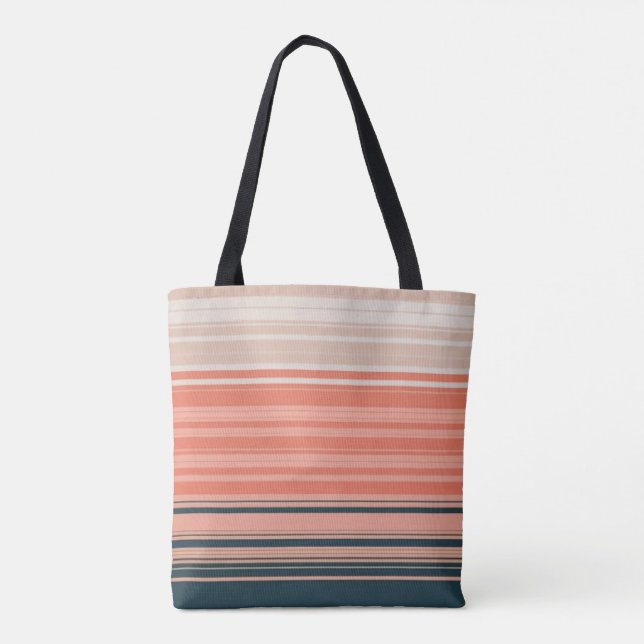 Light peach, coral, and orange striped pattern tote bag (Back)