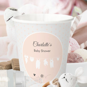 Light Peach Hearts Baby Girl Shower Paper Cups