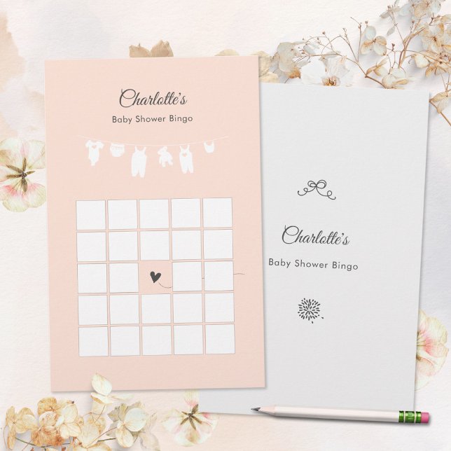 Light Peach Minimalist Baby Girl Shower Bingo Game (Light Peach Minimalist Baby Girl Shower Bingo Game ©Susanne Sachers - Sunny Mind 🌞)
