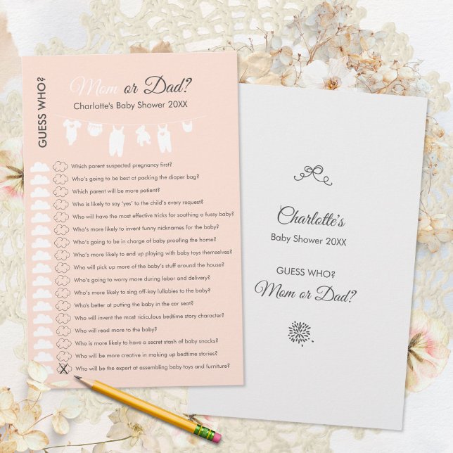 Light Peach Minimalist Baby Shower Guess Who Game  (Light Peach Minimalist Baby Girl Shower Guess Who Game ©Susanne Sachers - Sunny Mind 🌞)