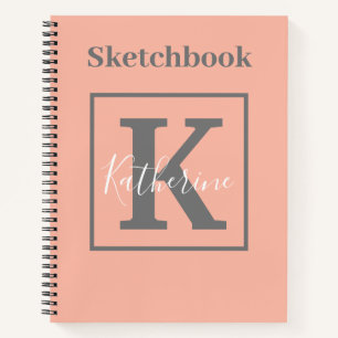 Light Peach Monogram Name Sketchbook Notebook