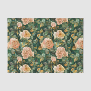 Light Peach Pink Roses with Gold Accents Tissue Paper