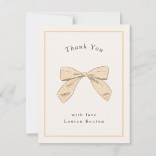 Light Peach Plaid Bow Elegant Baby Shower Thank You Card