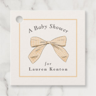 Light Peach Plaid Bow Elegant Neutral Baby Shower Favour Tags