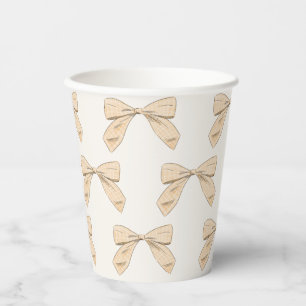 Light Peach Plaid Bow Elegant Neutral Baby Shower Paper Cups