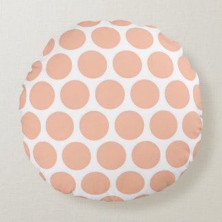 Light Peach Retro Colourful Modern Polka Dots Round Cushion