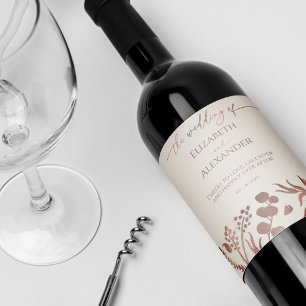 Light Peach Spring Calligraphy Wedding Wine Label