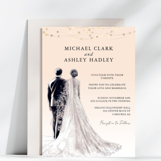 Light Peach Traditional Bride Groom Wedding Invitation (Creator Uploaded)