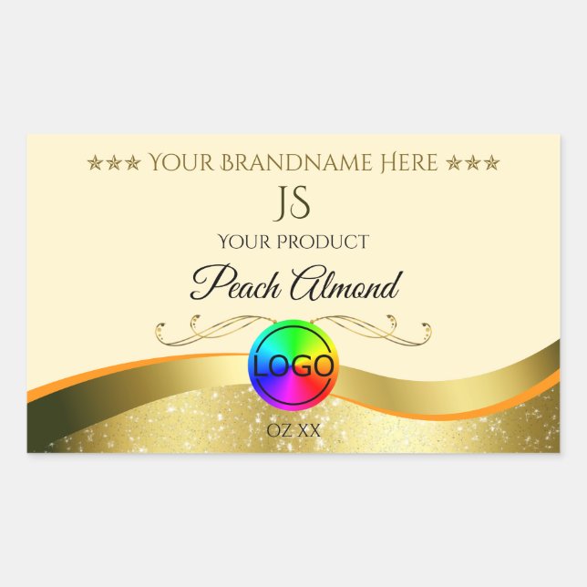 Light Peach Wavy Gold Logo Monogram Product Label (Front)