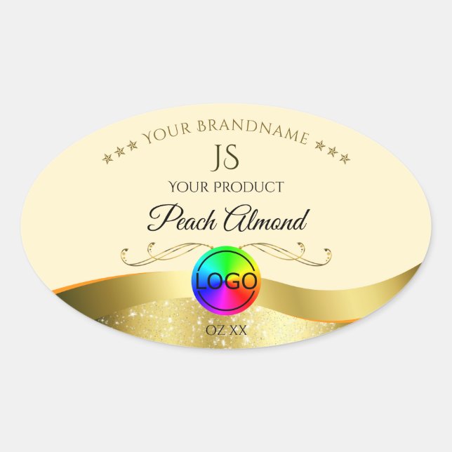 Light Peach Wavy Gold Logo Monogram Product Label (Front)