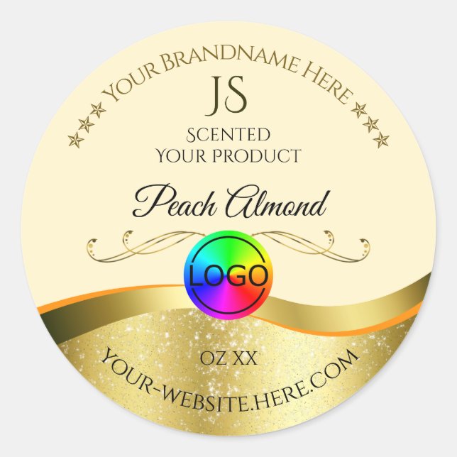 Light Peach Wavy Gold Logo Monogram Product Label (Front)