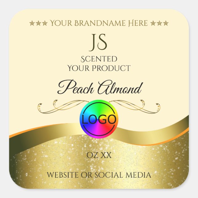 Light Peach Wavy Gold Logo Monogram Product Label (Front)