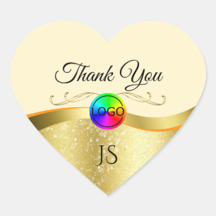 Light Peach Wavy Gold with Logo Monogram Thank You Heart Sticker