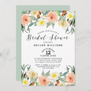 Light peach & white garden flowers border invitation