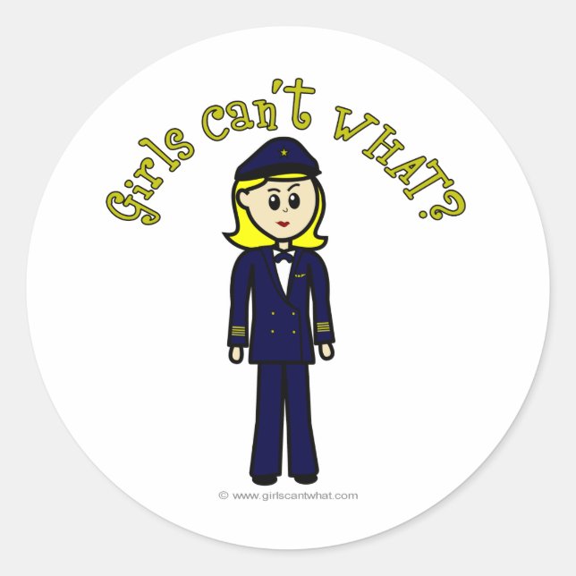 Light Pilot Girl Classic Round Sticker (Front)