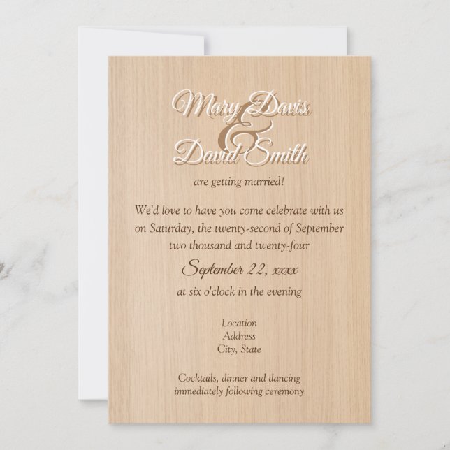 Light Pine Wood Wedding Invitation (Front)