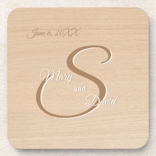 Light Pine Wood Wedding Paper Beverage Coaster