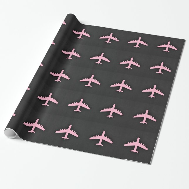 Light Pink Aeroplane Wrapping Paper (Unrolled)