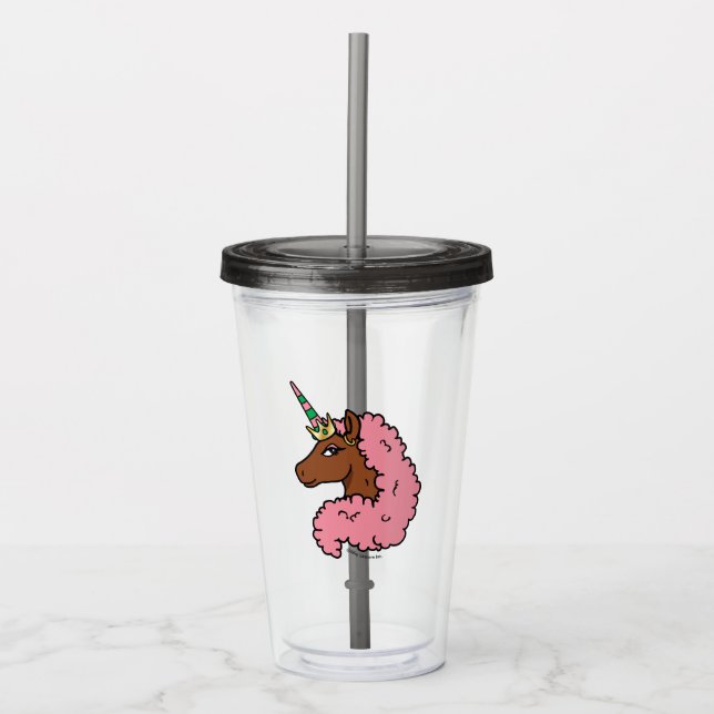 Light Pink Afro Unicorn Acrylic Tumbler (Front)