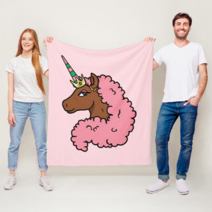 Light Pink Afro Unicorn Fleece Blanket