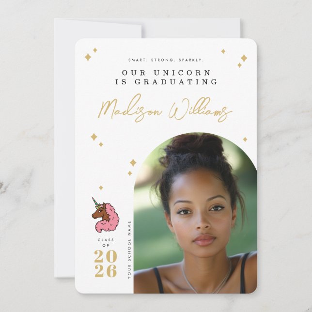 Light Pink Afro Unicorn Graduation Announcement (Front)
