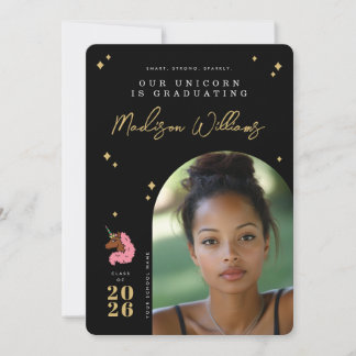 Light Pink Afro Unicorn Graduation Announcement