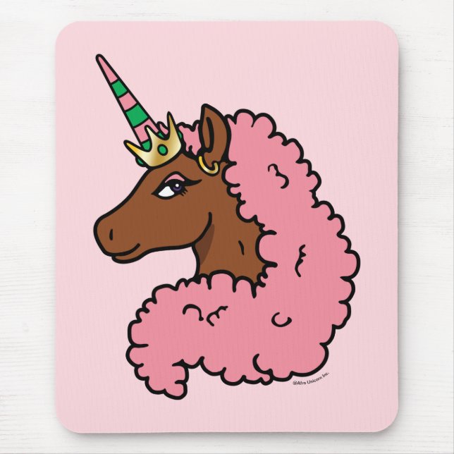 Light Pink Afro Unicorn Mouse Mat (Front)