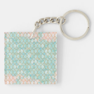 Light pink and Aqua Maroccan pattern Key Ring