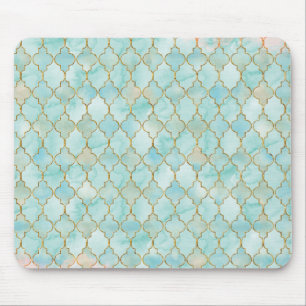 Light pink and Aqua Maroccan pattern Mouse Mat