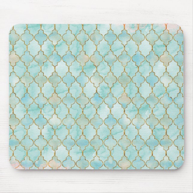 Light pink and Aqua Maroccan pattern Mouse Mat (Front)