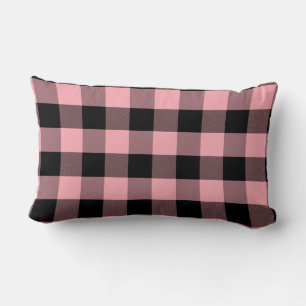 Light Pink and Black Buffalo Plaid Lumbar Cushion