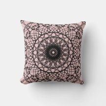 Light Pink and Black Mandala Throw Pillow