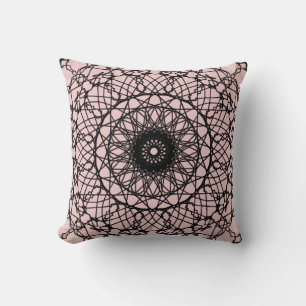 Light Pink and Black Mandala Throw Pillow