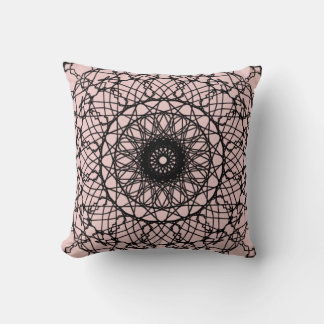 Light Pink and Black Mandala Throw Pillow