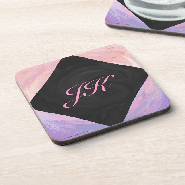 Light Pink and Black Monogram Coaster (Left Side)