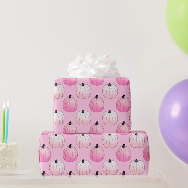 Light Pink and Black Pumpkin Halloween Pattern Wrapping Paper (Party Gifts)