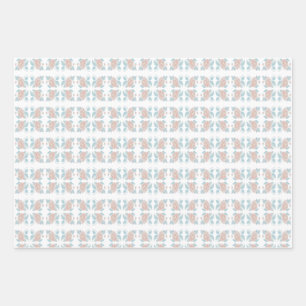 Light pink and blue floral pattern wrapping paper sheet
