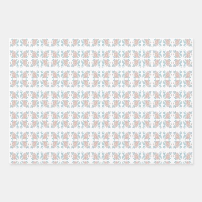 Light pink and blue floral pattern wrapping paper sheet (Front)