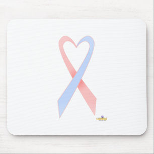 Light Pink And Blue Heart Shaped Awareness Ribbon Mouse Mat