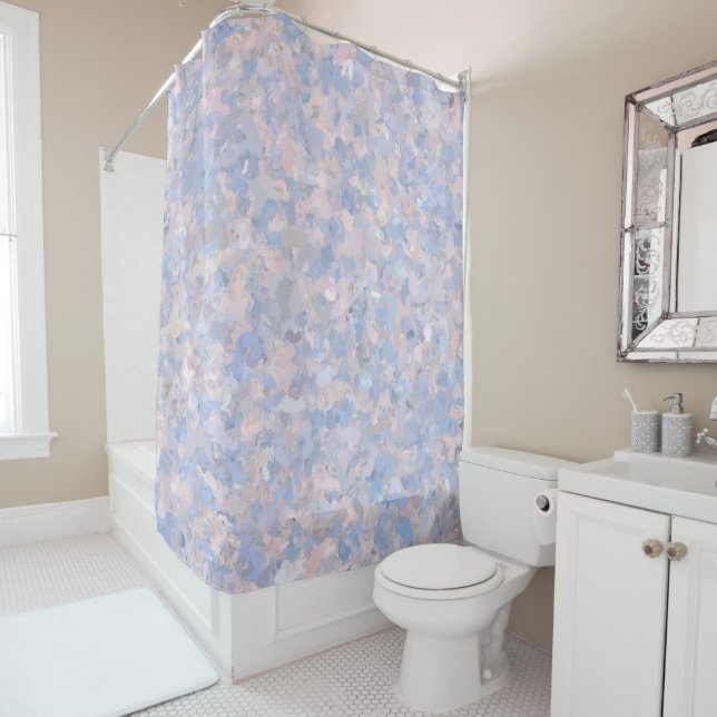Light Pink and Blue Shower Curtain (In Situ)