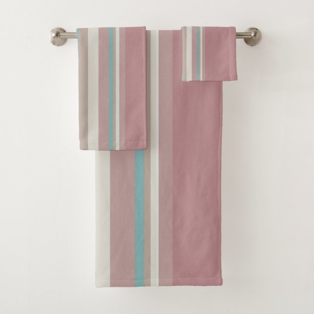 Light Pink and Blue Stripes   Bath Towel Set (Insitu)