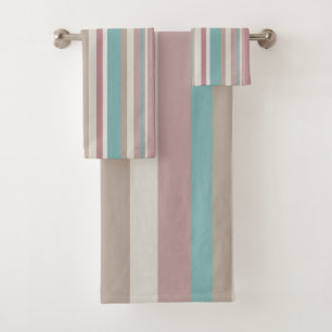 Light Pink and Blue Stripes Bath Towel Set