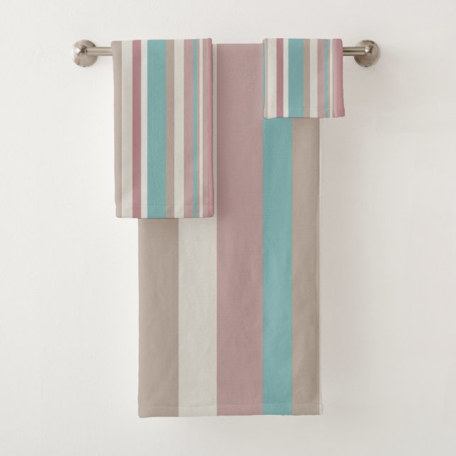 Light Pink and Blue Stripes Bath Towel Set (Insitu)