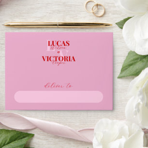 Light pink and bright red wedding envelope