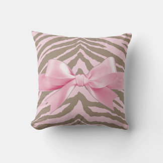 Light Pink and Brown Zebra w/ Ribbon Bow Cushion