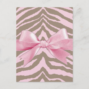 Light Pink and Brown Zebra w/ Ribbon Bow Postcard