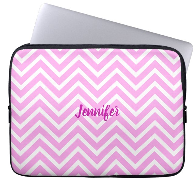 Light Pink And Chevron Pattern Girly Laptop Sleeve (Front)